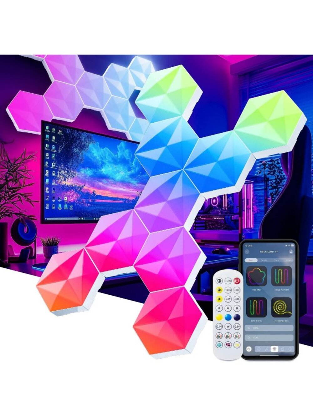 10 Pack RGB Hexagon LED Light Panels - Smart Color Changing Wall Lights, Music